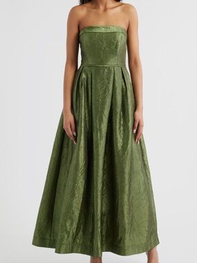 Tahari ASL Strapless Olive Evening Gown